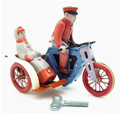 Collectable Vintage Classic Wind-up Metal Tin Toys MS458 Man & Woman in Motorcycle Sidecar