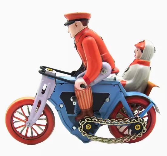 Collectable Vintage Classic Wind-up Metal Tin Toys MS458 Man & Woman in Motorcycle Sidecar