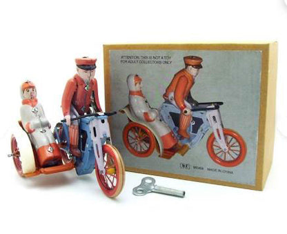 Collectable Vintage Classic Wind-up Metal Tin Toys MS458 Man & Woman in Motorcycle Sidecar