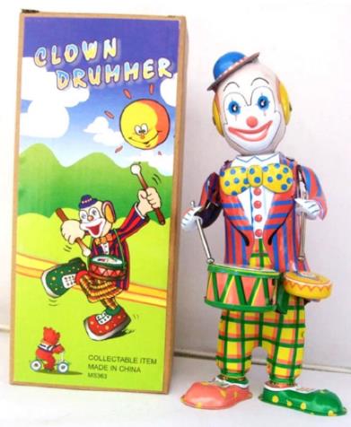 Collectable Vintage Classic Wind-up Metal Tin Toys MS363 Circus Clown Drummer Robot