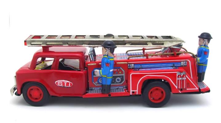 Collectable Vintage Classic Wind-up Metal Tin Toys MS718 Retro Friction Firetruck Ladder Truck STI with Siren