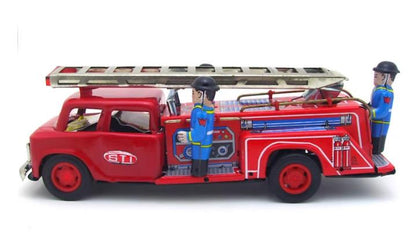 Collectable Vintage Classic Wind-up Metal Tin Toys MS718 Retro Friction Firetruck Ladder Truck STI with Siren