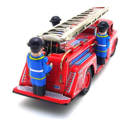 Collectable Vintage Classic Wind-up Metal Tin Toys MS718 Retro Friction Firetruck Ladder Truck STI with Siren