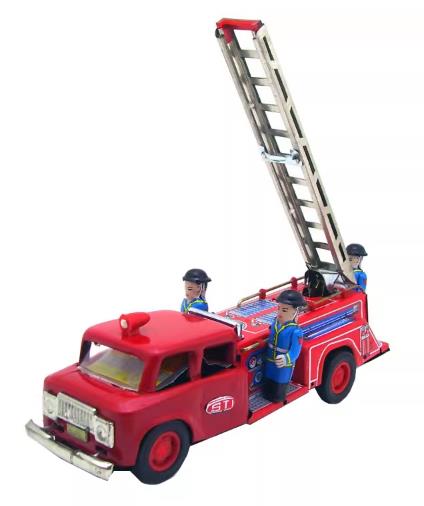 Collectable Vintage Classic Wind-up Metal Tin Toys MS718 Retro Friction Firetruck Ladder Truck STI with Siren