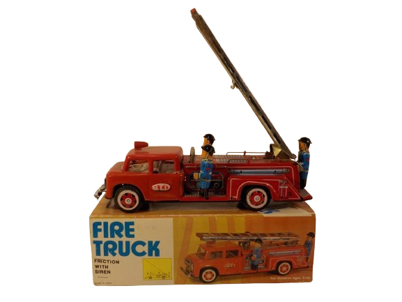 Collectable Vintage Classic Wind-up Metal Tin Toys MS718 Retro Friction Firetruck Ladder Truck STI with Siren