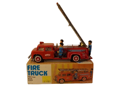 Collectable Vintage Classic Wind-up Metal Tin Toys MS718 Retro Friction Firetruck Ladder Truck STI with Siren