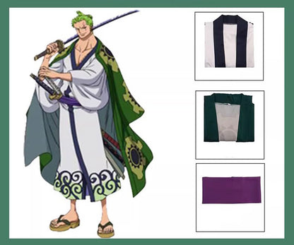 Cosplay One Piece Roronoa Zoro kimono Costume Set XS-3XL Unisex Adult