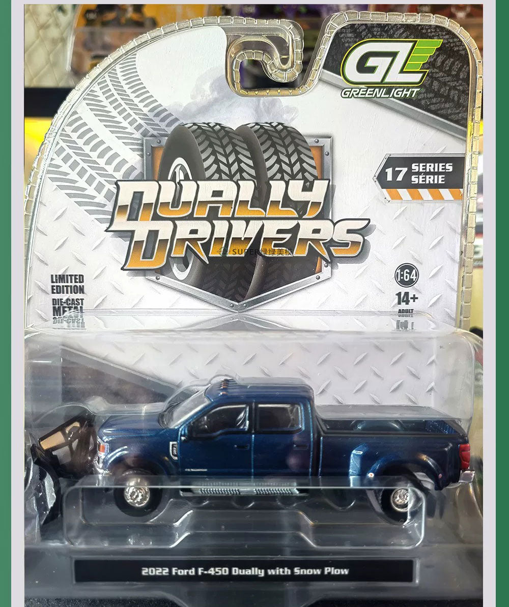 Collectables Greenlight 1:64 Dually Drivers Series 17 2022 Ford F-450 Dually Pickup Truck with Snow Plow Diecast Model Car