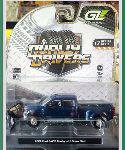 Collectables Greenlight 1:64 Dually Drivers Series 17 2022 Ford F-450 Dually Pickup Truck with Snow Plow Diecast Model Car