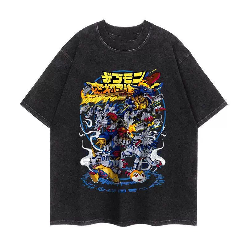 DIGIMON GABUMON ANIMATION VINTAGE-WASH OVERSIZED T-SHIRT SIZE S-3XL BLACK COTTON UNISEX R06569