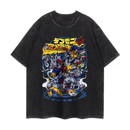DIGIMON GABUMON ANIMATION VINTAGE-WASH OVERSIZED T-SHIRT SIZE S-3XL BLACK COTTON UNISEX R06569