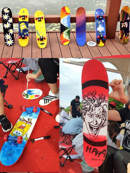 Kids Blank Unpainted Wooden DIY Art Painting Skateboard 80 cm Free Paint