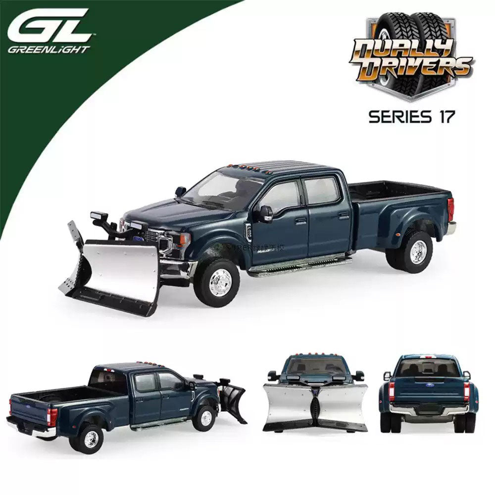 Collectables Greenlight 1:64 Dually Drivers Series 17 2022 Ford F-450 Dually Pickup Truck with Snow Plow Diecast Model Car