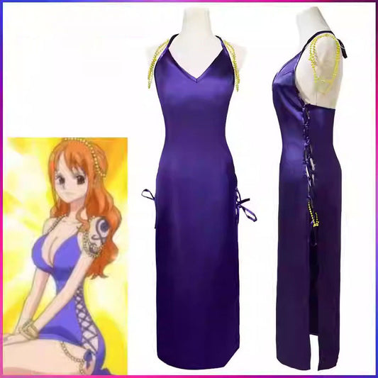 Cosplay One Piece Nami Purple Dress Costume Set S-3XL Unisex Adult