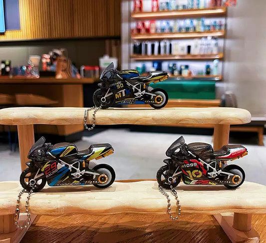 Miniature Sparking Stunt Bike Motorcycle Pull-Back Toys Keychain Gifts 3 Colours