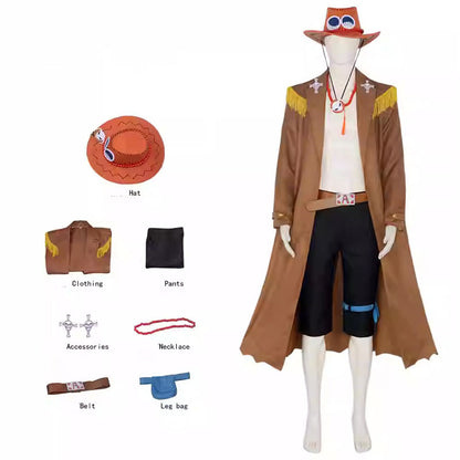 Cosplay One Piece Portgas D. Ace Costume Set XS-3XL Adult