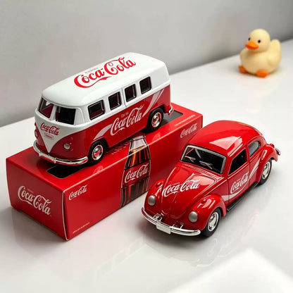 Collectables Diecast Coca-Cola Volkswagen Classic Beetle Car & Bus Set 1:36 Pull Back