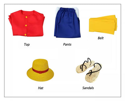 Cosplay One Piece Monkey D. Luffy Costume Set XS-3XL Unisex Adult & Kids
