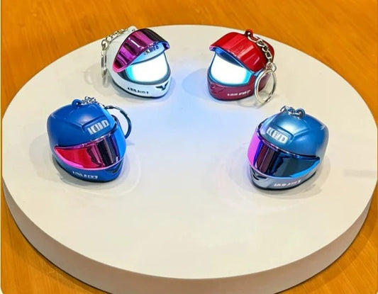 Mini LED Light-up Motorcycle Helmet Keychain Gifts 4 Colours