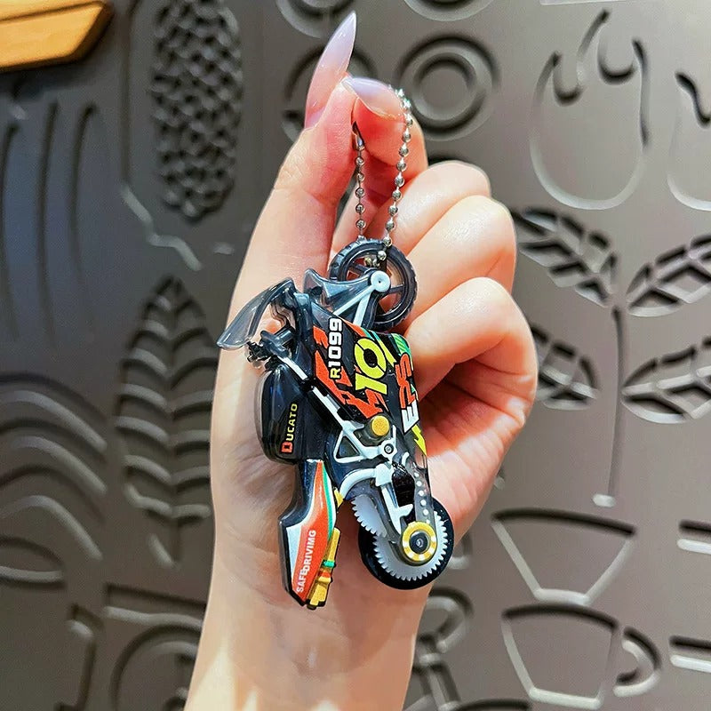 Miniature Sparking Stunt Bike Motorcycle Pull-Back Toys Keychain Gifts 3 Colours