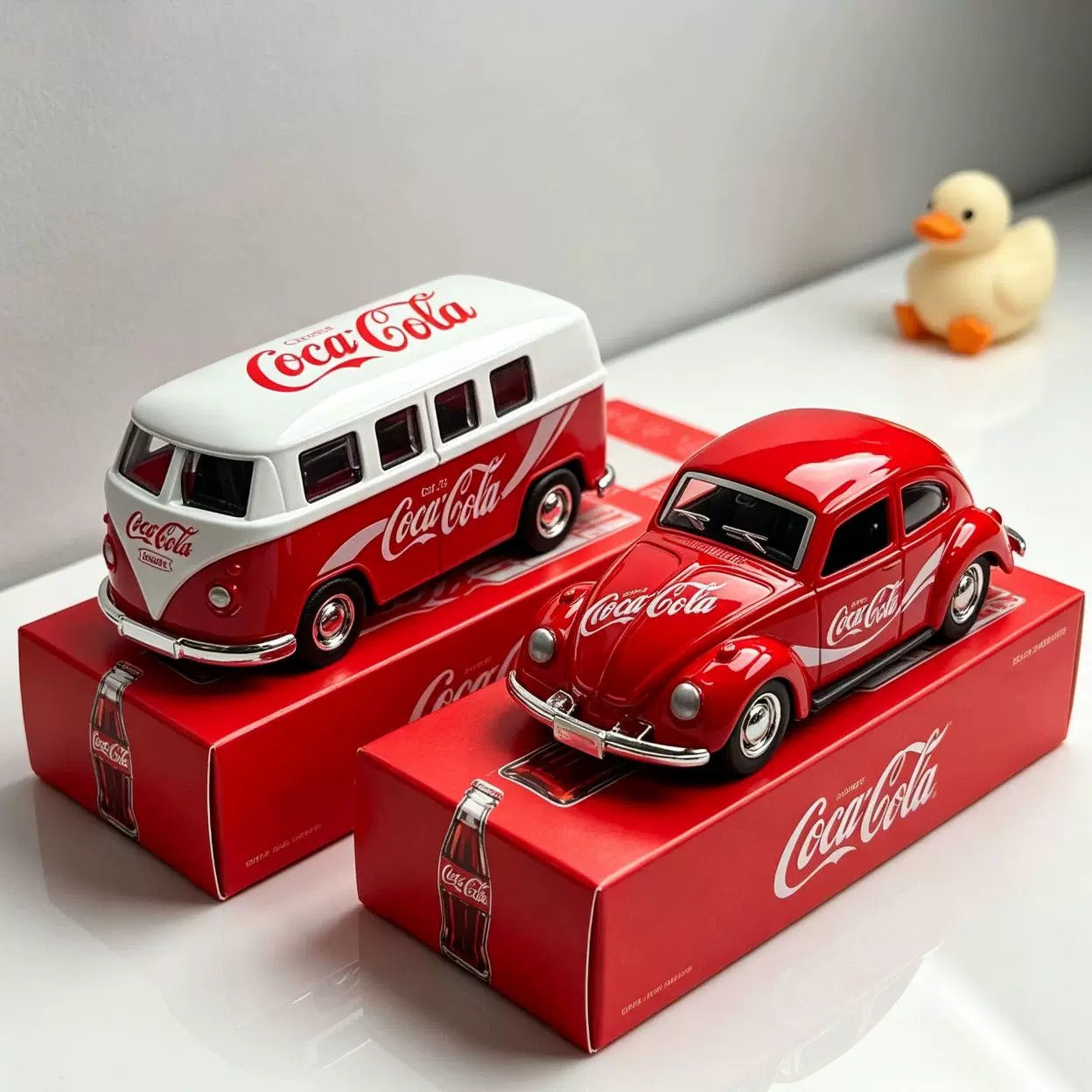 Collectables Diecast Coca-Cola Volkswagen Classic Beetle Car & Bus Set 1:36 Pull Back