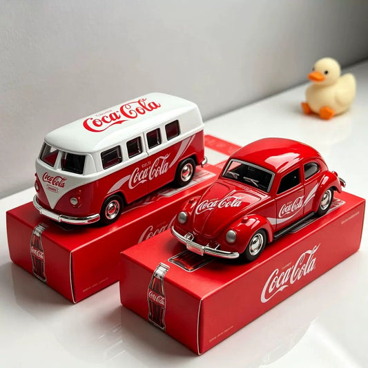 Collectables Diecast Coca-Cola Volkswagen Classic Beetle Car & Bus Set 1:36 Pull Back