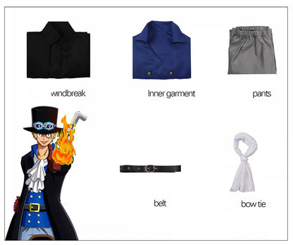 Cosplay One Piece Sabo Flame Emperor Costume Set XS-3XL Adult