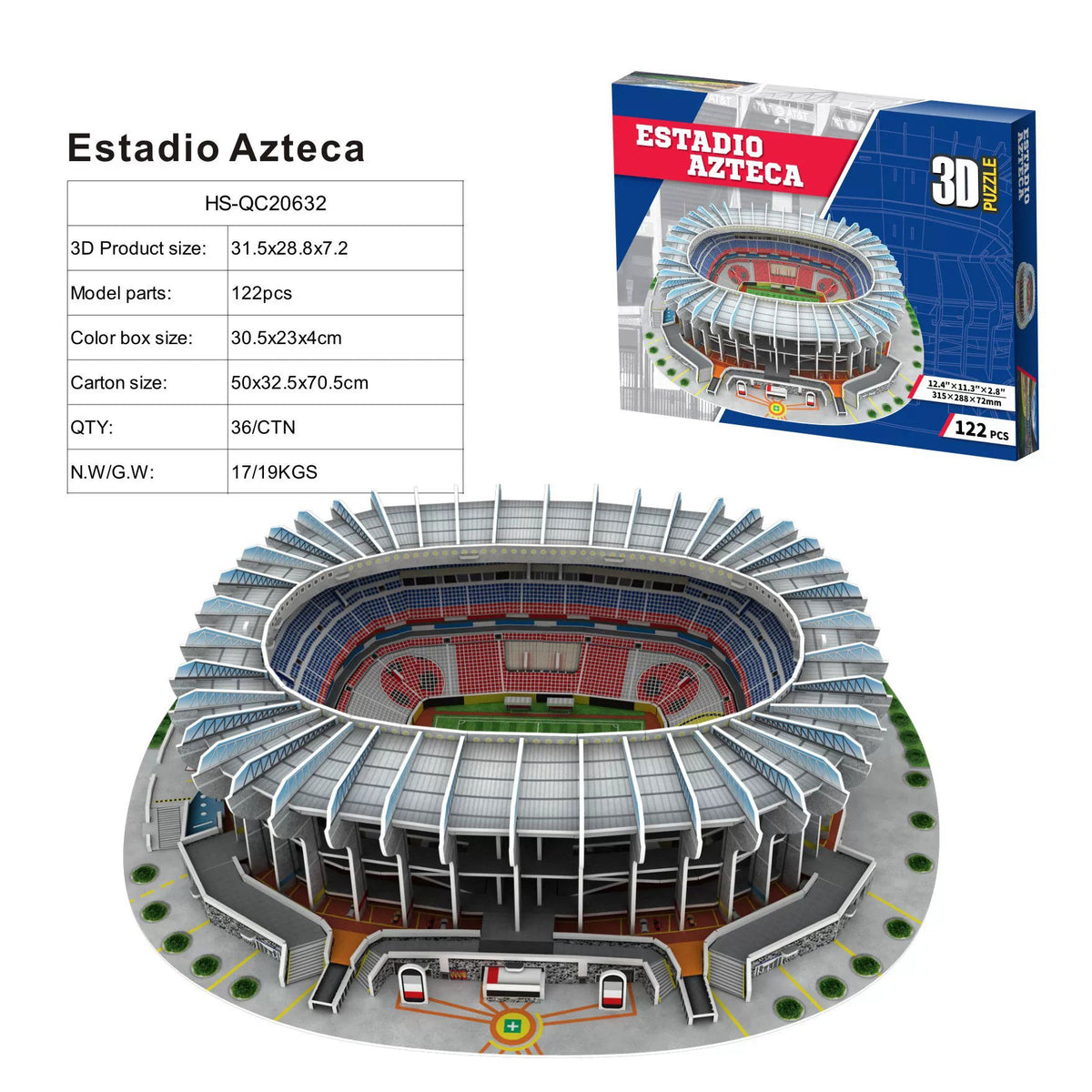 3D PUZZLE ESTADIO AZTECA STADIUM DIY SELF MODEL WITH FREE LIGHT