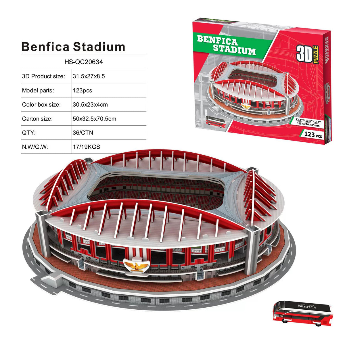 3D PUZZLE BENFICA STADIUM DIY SELF MODEL WITH FREE LIGHT